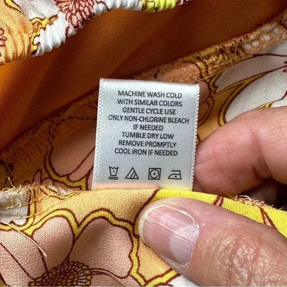 Madden NYC Juniors Floral Crop Top XL Yellow Orange Cropped Back Tie Long Sleeve - Picture 11 of 15